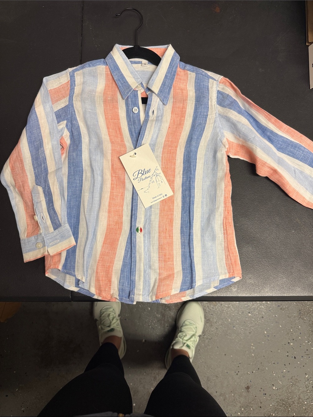 Kids Striped Button-Down Shirt in Blue, White & Coral